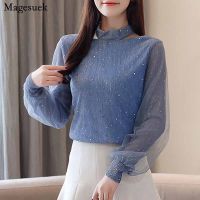 Polka Dot Office Lady Long Sleeve Clothes with Bow Fashion Lace Top Chiffon Blouse Blusas 2020 Autumn Solid Woman Shirt 10531