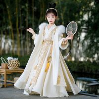 Hanfu ชุด Hanfu โบราณดอกไม้ชุดจีนสไตล์จีนหนาสำหรับเด็กผู้หญิงสำหรับฤดูหนาว