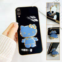 เคสหัวเว่ยy7pro2019 Kitty ขาตั้งแบบพับได้แฟชั่นสีทึบหรูหราชุบโครเมียมนุ่ม TPU เคสโทรศัพท์สแควร์คลุมทั้งหมดเคสป้องกั