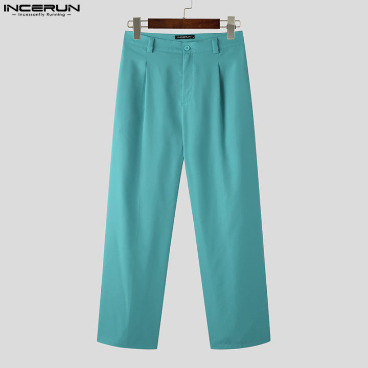 incerun-กางเกงขายาวลำลองทรงหลวมสำหรับผู้ชาย-กางเกงผ้าชิโน่วันหยุดธรรมดา-สไตล์เกาหลี