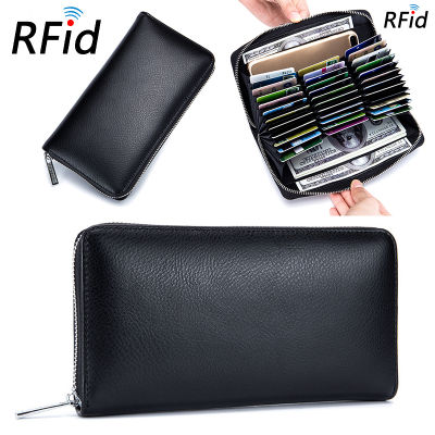 ช่องใส่บัตร RFID Blocking สำหรับผู้หญิงและผู้ชาย,กระเป๋าใส่บัตรเครดิตไอดีแบบยาวกระเป๋าใส่บัตรหนังแท้สำหรับผู้หญิง