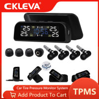 EKLEVA ดิจิตอลจอแสดงผล LCD TPMS ระบบตรวจสอบความดันยางรถสมาร์ทชาร์จพลังงานแสงอาทิตย์พร้อม 4 เซ็นเซอร์ระบบเตือนภัยอัตโนมัติ