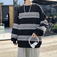 [COD] ins street tide brand high stripe autumn long-sleeved niche design thin section sweater mens and womens models