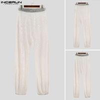 Beehoo INCERUN Mens See Through Harem Pants กางเกงเอวยางยืดสำหรับปาร์ตี้ (สไตล์ตะวันตก)