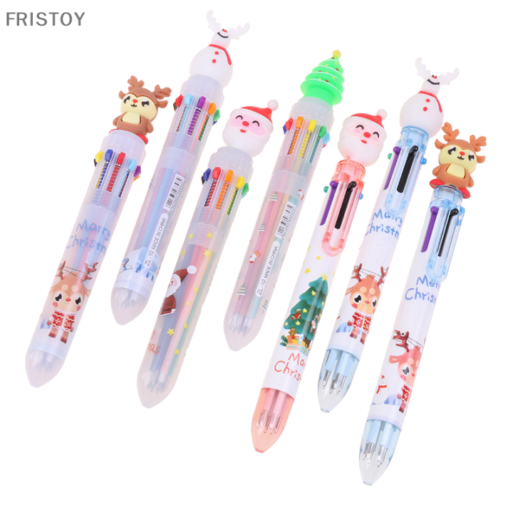 fristoy-ปากกาลูกลื่นวันคริสต์มาสแบบกด10สี6สีปากกาน้ำมัน
