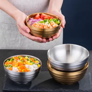 304 Stainless Steel Steamed Egg Bowl With Lids Kitchen Tableware Fruit  Salad Dessert Soup Bowl Food Container Rice Noodles Bowl