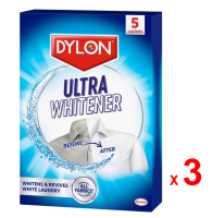 DYLON ผงทำความสะอาดคราบสกปรกบนผ้า ไดลอน อัลตรา ไวเทนเนอร์ สำหรับเครื่องซักผ้า และการซักด้วยมือ ชุดละ 3 กล่อง กล่องละ 5 ซอง กล่องละ 150 กรัม / DYLON Ultra Whitener For Machine and Hand Washing - 5 Sachets per Box -  Set of 3 Boxes - 3 x 150 G.