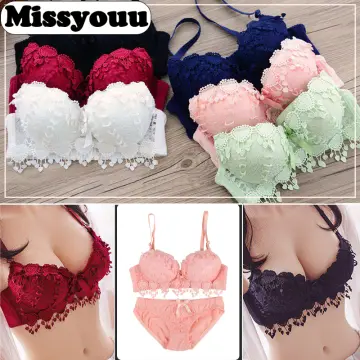 Women Lace Gauze Bra Push Up 3/4 Cup Hook-And- Eye Breathable