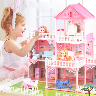 บ้างของเล่นตุ๊กตา มีไฟLEDสาวบ้านต๊กตา มีเฟอร์นิเจอร์ ของเล่นบ้านบาร์บี้ ชุดสำหรับBarbie ของเล่นบ้านชุดปราสาทเจ้าหญิง บ้านตุ๊กตาDIY 8024