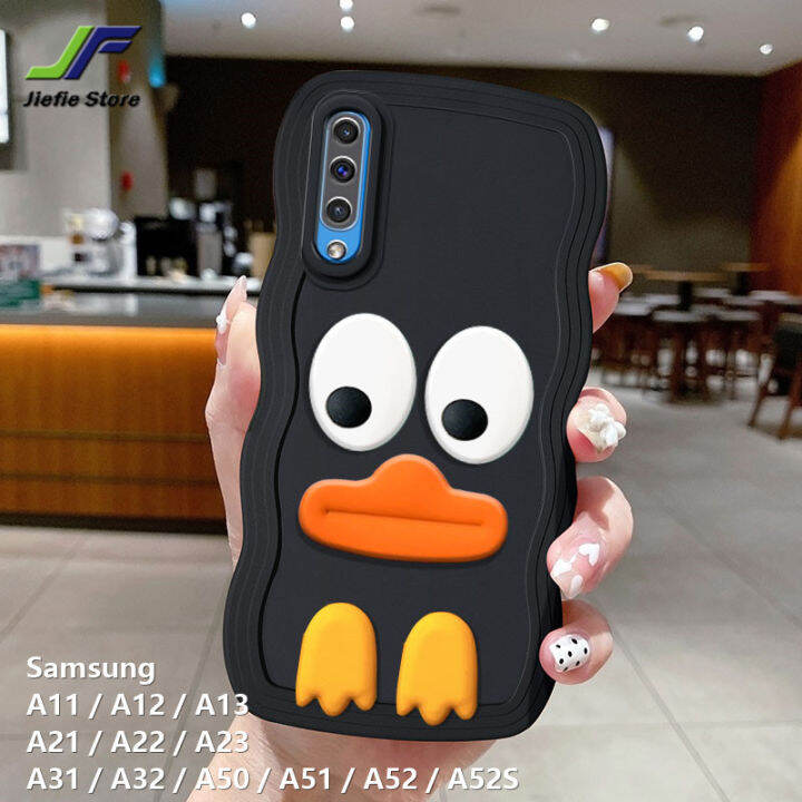 jiefie-สำหรับ-samsung-galaxy-a11-a12-a13-a21-a22-a23-a31-a32-a50-a51-a52-a52s-น่ารัก3d-เคสโทรศัพท์รูปเป็ดการ์ตูนต้นฉบับของเล่นทีพียูอ่อนมีสีปลอกหุ้มขอบคลื่น