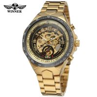 ⌚▦☃♧ Hot Selling WINNER Mens Personality Fashion Gold All Steel Hollow Automatic Mechanical Watch