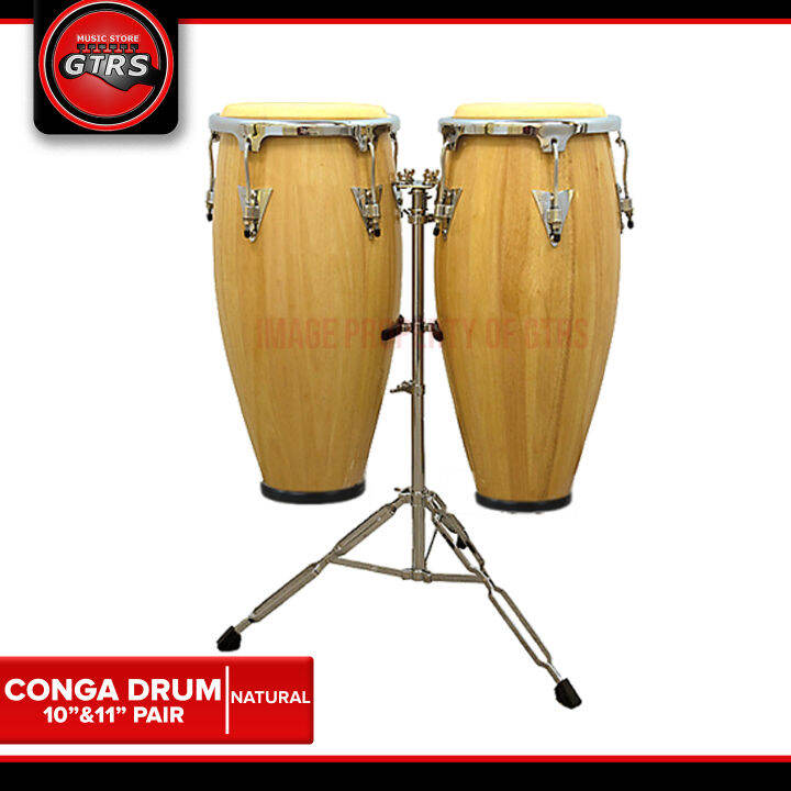 Global Conga Drum Pair Natural Wood with Double Conga Stand Lazada PH