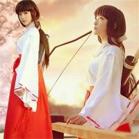 Inuyasha ชุดยูนิฟอร์ม เสื้อกิโมโน แขนยาว คอสเพลย์ Higurashi Kagome สําหรับปาร์ตี้ฮาโลวีน