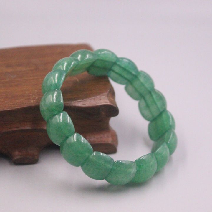 หยกธรรมชาติ-aventurine-ของขวัญสุดเพอร์เฟกต์สำหรับผู้หญิงสร้อยข้อมือยางยืดลูกปัดกว้าง16มม