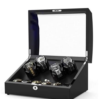 TPA กล่องหมุนนาฬิกา Watch Winder กล่องนาฬิกาออโตเมติก กล่องนาฬิกาอัติโนมัติ 4+6เรือน ออกแบบใหม่สำหรับนาฬิกาอัตโนมัติ 10 เรือนสีเปลือกไม้เปียโนทาสีภายนอกและมอเตอร์ที่เงียบเป็นพิเศษพร้อมหมอนรองนาฬิกาแบบอ่อนนุ่ม สีดำ/สีดำ