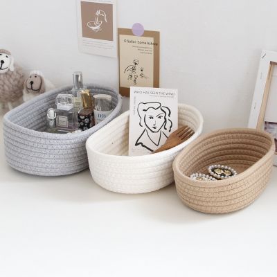 （A SHACK）◑✌♟ Woven Cotton Rope Nordic Remote Control Table Storage Organiser Basket Cosmetic storage basket