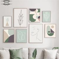 งานศิลปะนามธรรมที่มีสาว,Line Leaf และ Cactus Canvas Wall Art พิมพ์และโปสเตอร์สำหรับตกแต่งห้องนั่งเล่น,สไตล์นอร์ดิก