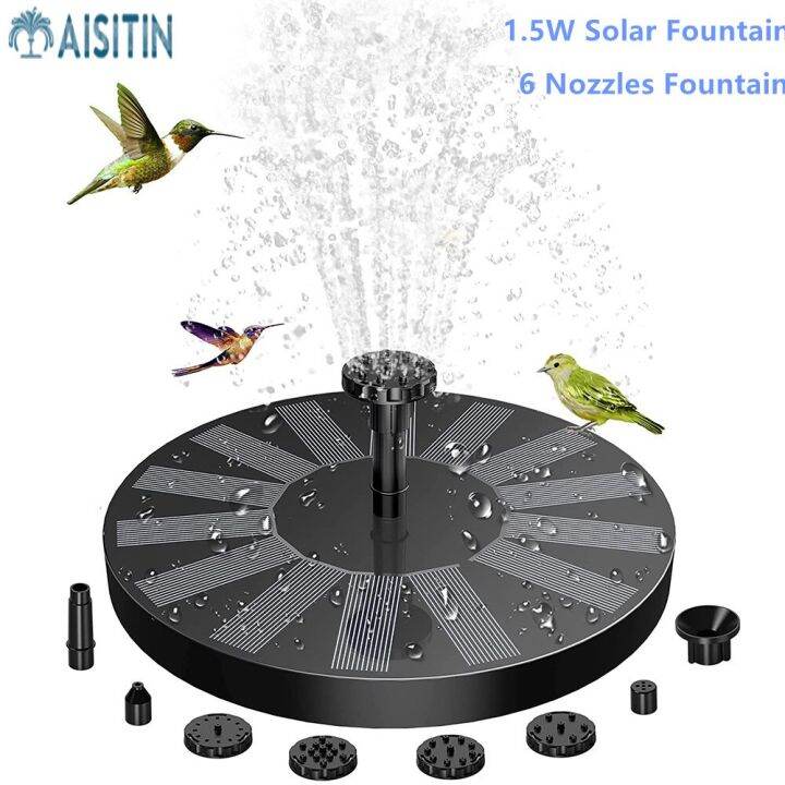 1.5W Solar Bird Bath Fountains, 2022 New Upgrade With 6 Nozzles Solar Fountain, Suitable For