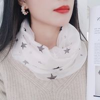 Korean Women 39;s Five Pointed Star Print Neck Neck Guard Silk Scarves Summer Thin Long Chiffon Beach Towel Sunscreen Shawl Bib P59