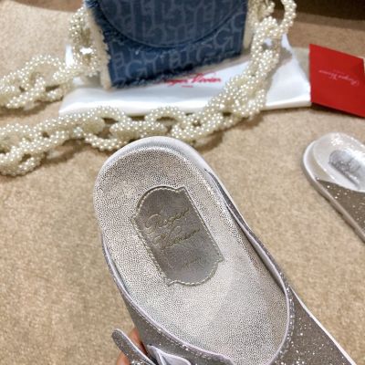Roger vivierˉdouble rhinestone square buckle platform slippers womens fashion sandals 1031TH