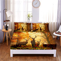 Elk Digital Printed 3pc Polyester Fitted Sheet Mattress Cover Four Corners with Elastic Band Bed Sheet Pillowcases