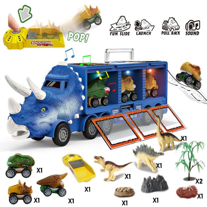 ไดโนเสาร์ขนส่งรถของเล่นดึงกลับยานพาหนะ-dino-ภาชนะเก็บของโมเดลรถยนต์ไฟเพลงเด็กผู้ชายเด็กๆของขวัญวันเกิด