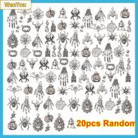 WENYOU 20pcs Random ทำเครื่องประดับ คริสต์มาส โลหะ ฟักทอง ผี เครื่องรางฮาโลวีน จี้ กะโหลกศีรษะ โครงกระดูก