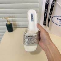 2023 PRADAˉspring and summer new super hot star the same style rhinestone kitten heel high-heeled flat slippers