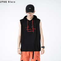 JPQQ Store เสื้อยืดเสื้อกั๊กติดกระดุมช่วงเอวสำหรับผู้ชาย,ผ้าคอตตอนสไตล์เกาหลีวิ่งเสื้อกันหนาวมีฮู้ดฟิตเนสทรงหลวมใหม่ฤดูร้อน