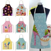 Cake Donut Pattern Printed Kitchen Decoration Accessories Apron Womens Sleeveless Linen Apron Cooking Household Cleaning Tool