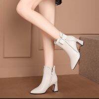 CODYing Yuan Short Boots Women S High Heels 2020 Winter New Bow Beige And Velvet Ankle Soft Leather Thick Thin