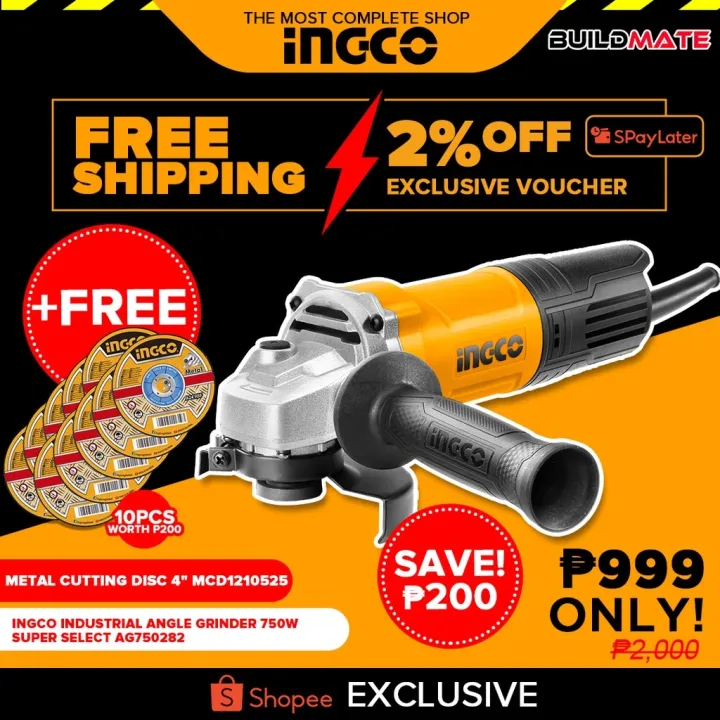 [FREE 10PCS DISC] INGCO Original INDUSTRIAL Angle Grinder 750W SUPER