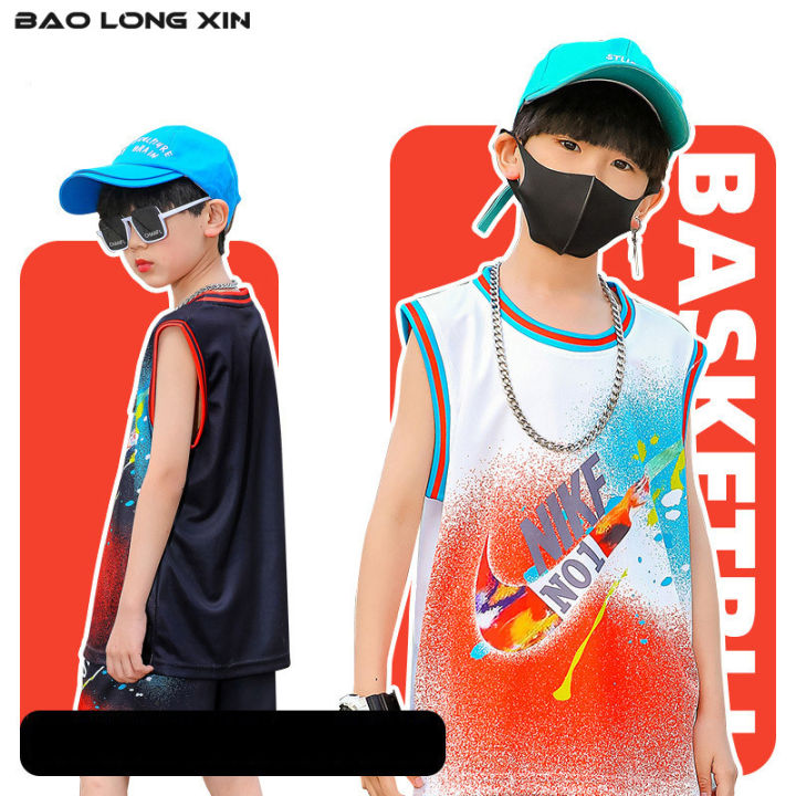 baolongxin-ชุดกีฬาแขนกุดสำหรับเด็กผู้ชายและเด็กผู้หญิง-ชุดออกกำลังกายกีฬาแขนกุดสำหรับชุดบาสเก็ตบอล