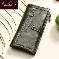 Contacts Genuine Leather Ladies Wallet Women Phone Wallets Green Female Clutch Bag Rfid Card Wallet Long Coin Purses Billetera