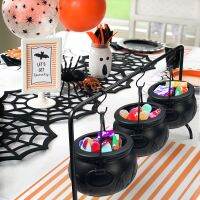 ชุด3แม่มดหม้อเสิร์ฟชามบนแร็ค,Hocus Pocus Candy Bucket หม้อสำหรับ Halloween Home Kitchen Party ตกแต่ง