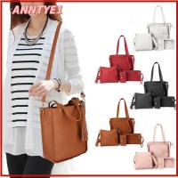 ANNTYE1 4Pcs/set ผู้หญิงผู้หญิงผู้หญิง ลำลองแบบสบายๆ แบบพกพาได้ ความจุสูงมาก กระเป๋าถือแบบถือ กระเป๋าสตางค์กระเป๋าเงิน กระเป๋าสะพายไหล่แบบสั้น กระเป๋า Crossbody