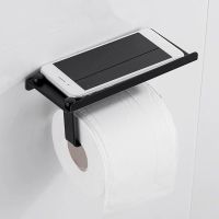 ♞ Wall Mounted Toilet Paper Tissue Paper Holder with Moblie Phone Storage Shelf Screw Set Kitchen Paper Roll Rack Bathroom Access