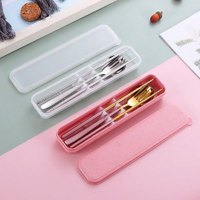 Portable Cutlery Set 304 Stainless Steel Travel Work Home Student Chopsticks Fork Spoon Tableware Silverware Dinnerware Set Gift Flatware Sets