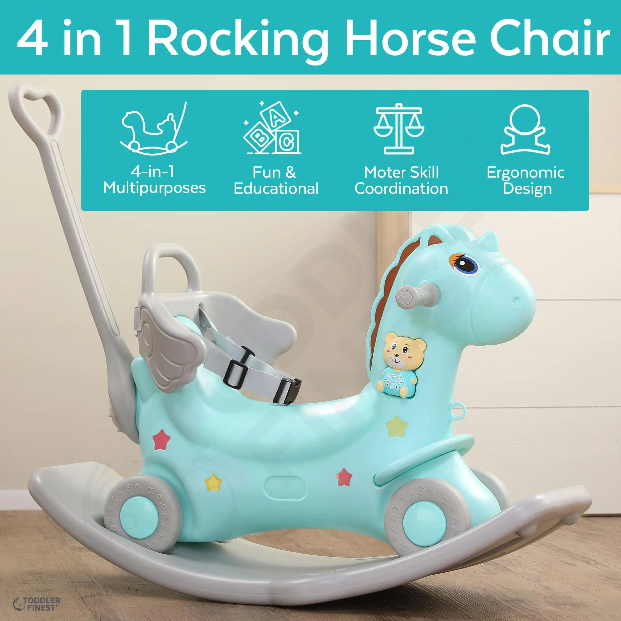 Rocking Horse Plush Animal on Wooden Rockers with Sounds, Stirrups, Saddle  & Reins, Ride on Toy, Toddlers to 4 Years Old by Happy Trails 