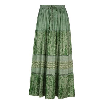 ‘；’ Vintage Green Women Long Skirt Aesthetic Graphic Print Hight Waist Cute Casual Midi Skirts Grunge Sweet Lady Outfits