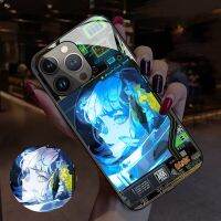 เคสกระจกป้องกันมือถือเรืองแสงไฟ LED อนิเมะ Cyberpunk สุดเจ๋ง,เคสโทรศัพท์เรืองแสงเคสสำหรับ iPhone X Xs Xr 11 12 13 14 Mini Pro Max Plus