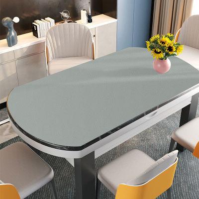 （HOT) ผ้าปูโต๊ะรูปไข่ยาวแผ่นรองโต๊ะโต๊ะกลมพับโค้งกันน้ำมันกันน้ำและกันร้อน pu ผ้าปูโต๊ะสีล้วนผ้าปูโต๊ะหนัง