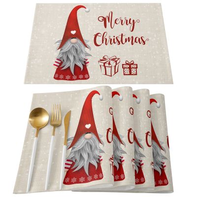 4/6 Pcs Placemat Christmas Gnome Snowflake Kitchen Placemat Christmas Coffee Dining Table Mats Coaster Pad