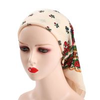 【CC】◘☁✠  Headband Handkerchief Hijab Russian Floral Scarf Luxury 80cm Bandana Ethnic Shawl Printed Headscarf