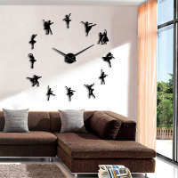 ZZOOI Ballerina 3D Clock Wall Sticker Large Wall Clock Modern Design Frameless Giant Ballet Dancer Wall Art Decor House Clocks