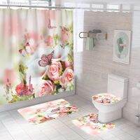 【CW】■❀  Pink Shower Curtain Set Fashion Pattern Curtains Non Toilet Cover Floor Rug Sets