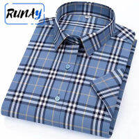 RUNAY เสื้อพรีเมี่ยมแขนสั้นผู้ชาย,แขนครึ่งลายสก๊อตบางลำลองธุรกิจการเสื้อยับ