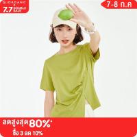 GIORDANO Women T-Shirts Asymmetrical Pleat Hem Lightweight Summer Tee Short Sleeve Crewneck Fashion Casual Tshirts 18323909