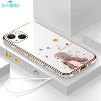 ZeroQiQi เคสโทรศัพท์การ์ตูนฟรีสายคล้องรูปผีเสื้อน่ารักสำหรับเด็กผู้หญิงชุบเคสโทรศัพท์เคสโทรศัพท์นิ่มหรูหราเคลือบได้สำหรับ iPhone 15 Plus 15 Pro 15 Pro Max