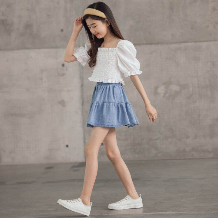 cod-2021-summer-new-girls-suit-korean-version-of-childrens-medium-and-big-short-sleeve-denim